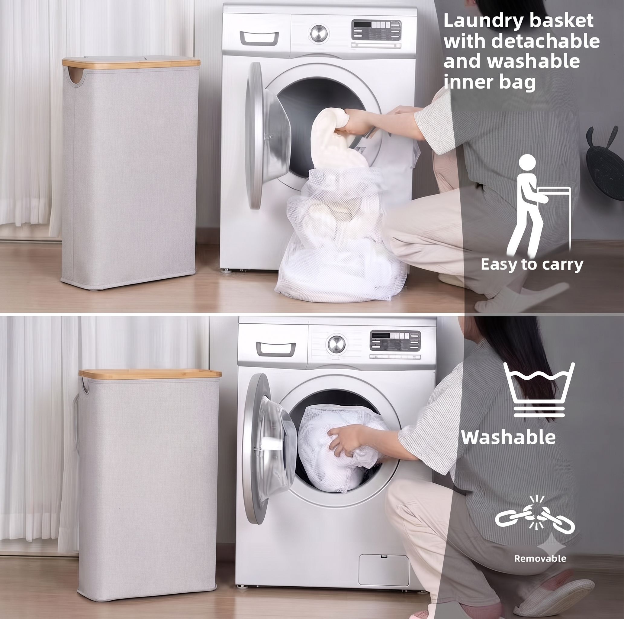 Foldable Laundry Basket with Inner Bag
